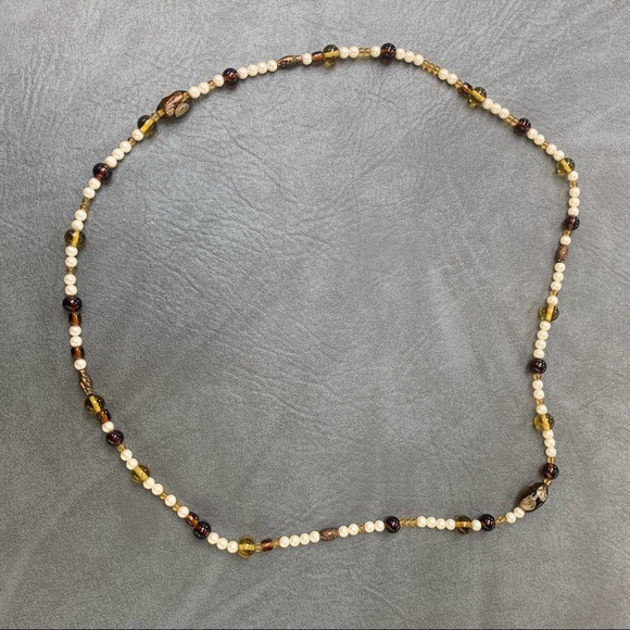 Green, Brown, & Cream Beaded Necklace - Picture 4 of 7